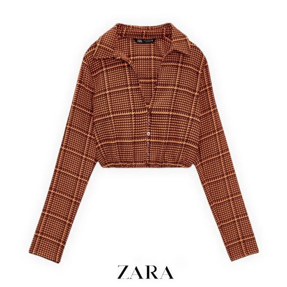 ZARA | Orange | PLAID CROP SHIRT - Picture 2 of 10